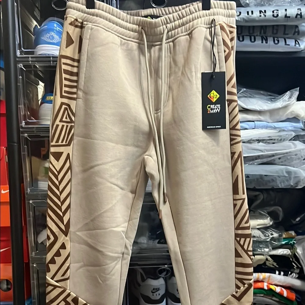 CREATE 2MRW Beige Joggers with Brown Patterns - Picture 1 of 8